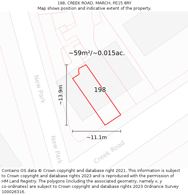 198, CREEK ROAD, MARCH, PE15 8RY: Plot and title map