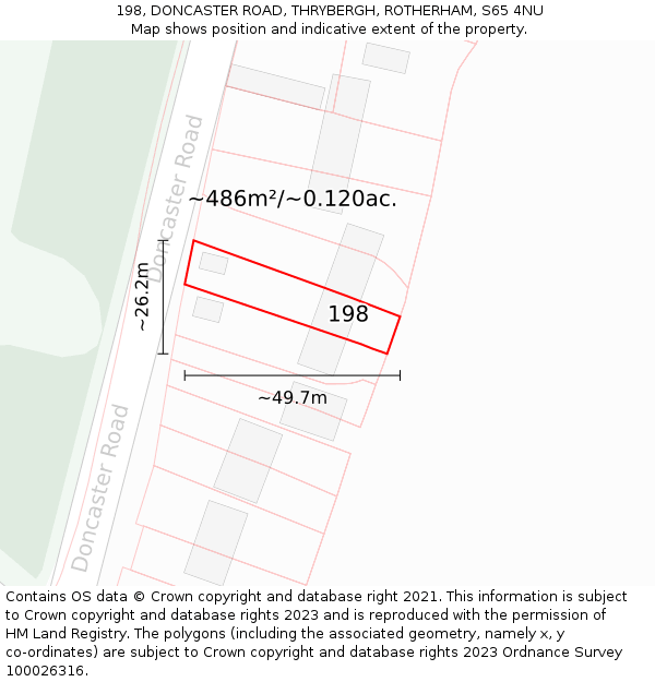 198, DONCASTER ROAD, THRYBERGH, ROTHERHAM, S65 4NU: Plot and title map