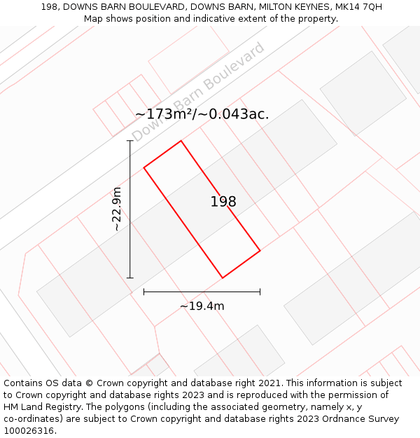 198, DOWNS BARN BOULEVARD, DOWNS BARN, MILTON KEYNES, MK14 7QH: Plot and title map