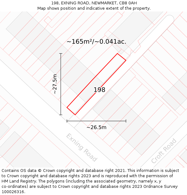 198, EXNING ROAD, NEWMARKET, CB8 0AH: Plot and title map