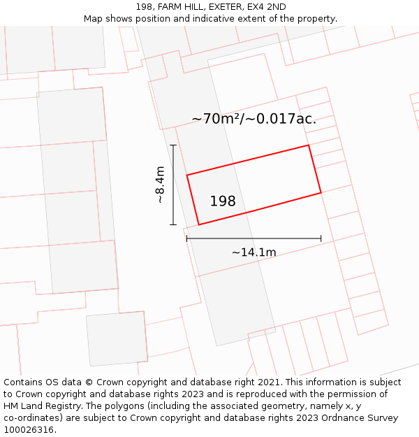 198, FARM HILL, EXETER, EX4 2ND: Plot and title map