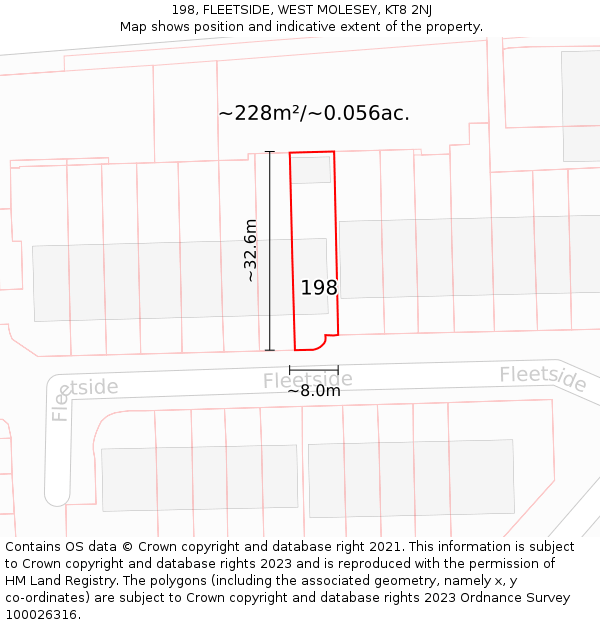 198, FLEETSIDE, WEST MOLESEY, KT8 2NJ: Plot and title map