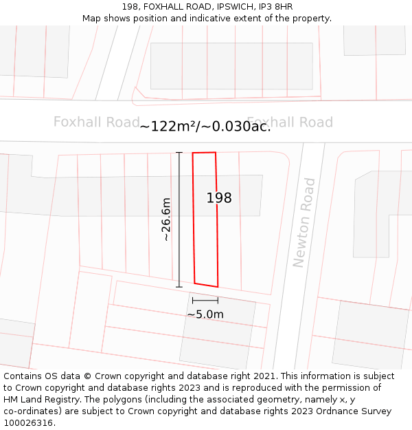 198, FOXHALL ROAD, IPSWICH, IP3 8HR: Plot and title map