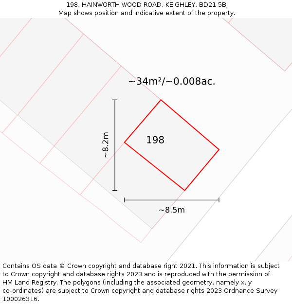 198, HAINWORTH WOOD ROAD, KEIGHLEY, BD21 5BJ: Plot and title map