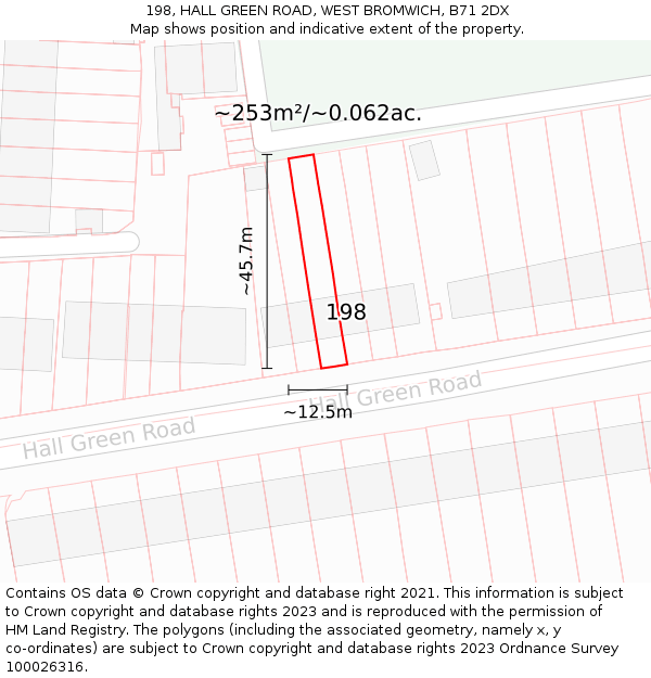 198, HALL GREEN ROAD, WEST BROMWICH, B71 2DX: Plot and title map