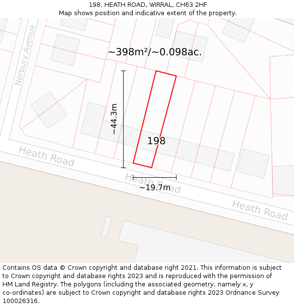 198, HEATH ROAD, WIRRAL, CH63 2HF: Plot and title map