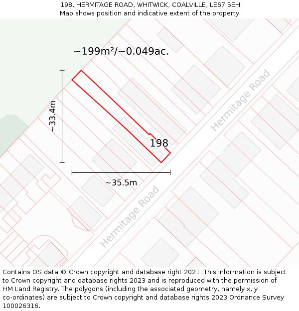 198, HERMITAGE ROAD, WHITWICK, COALVILLE, LE67 5EH: Plot and title map