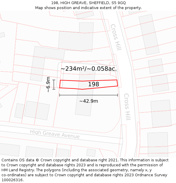 198, HIGH GREAVE, SHEFFIELD, S5 9GQ: Plot and title map