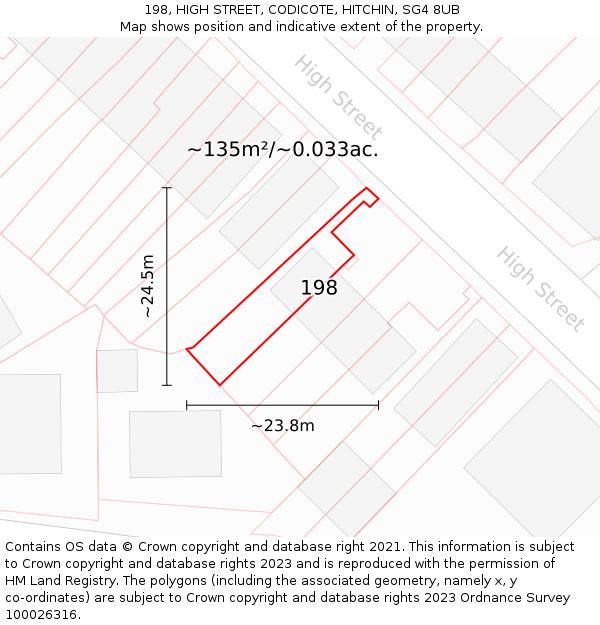 198, HIGH STREET, CODICOTE, HITCHIN, SG4 8UB: Plot and title map