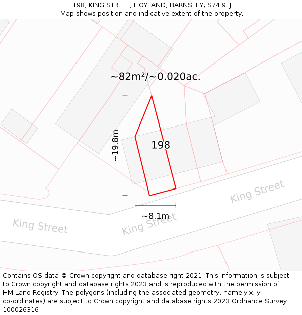 198, KING STREET, HOYLAND, BARNSLEY, S74 9LJ: Plot and title map
