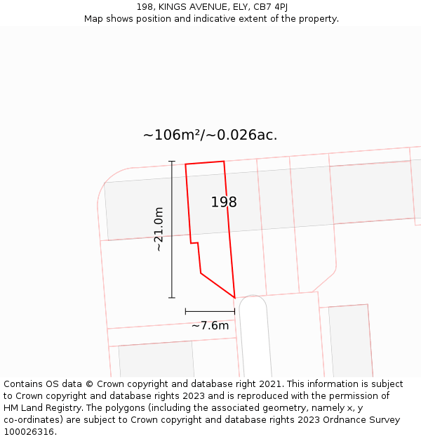 198, KINGS AVENUE, ELY, CB7 4PJ: Plot and title map