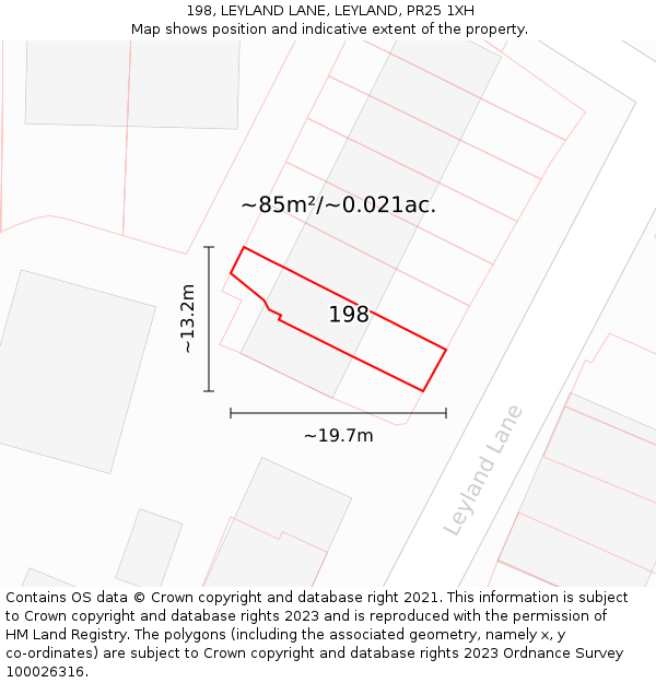 198, LEYLAND LANE, LEYLAND, PR25 1XH: Plot and title map