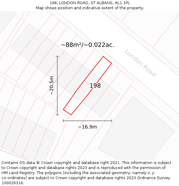 198, LONDON ROAD, ST ALBANS, AL1 1PL: Plot and title map