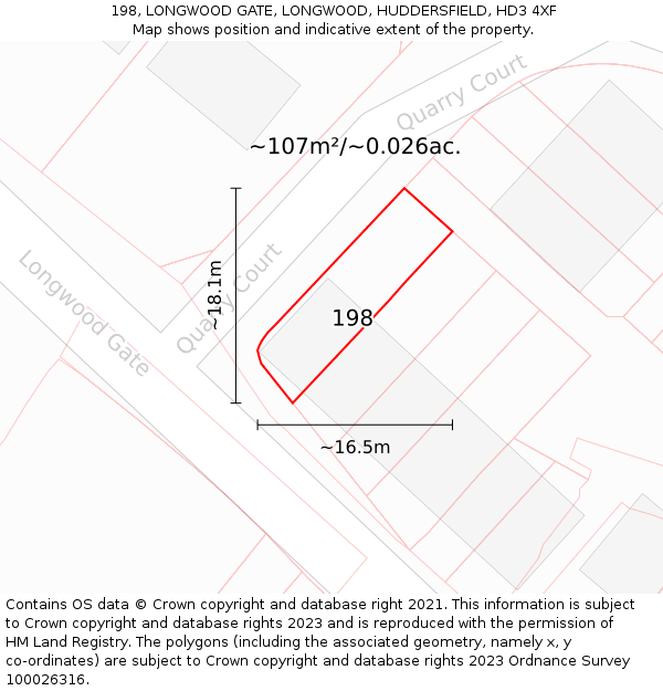 198, LONGWOOD GATE, LONGWOOD, HUDDERSFIELD, HD3 4XF: Plot and title map