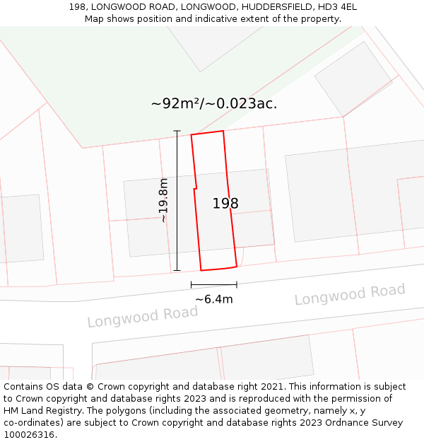 198, LONGWOOD ROAD, LONGWOOD, HUDDERSFIELD, HD3 4EL: Plot and title map