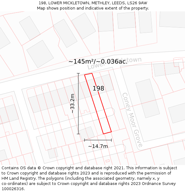 198, LOWER MICKLETOWN, METHLEY, LEEDS, LS26 9AW: Plot and title map