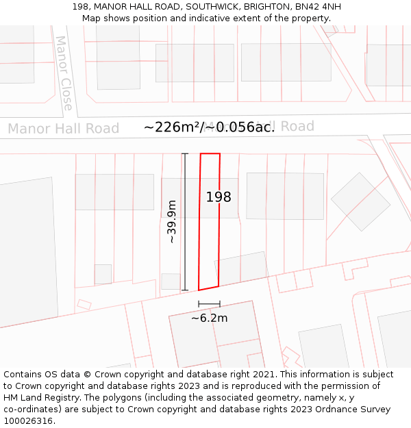 198, MANOR HALL ROAD, SOUTHWICK, BRIGHTON, BN42 4NH: Plot and title map