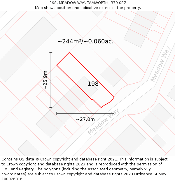 198, MEADOW WAY, TAMWORTH, B79 0EZ: Plot and title map