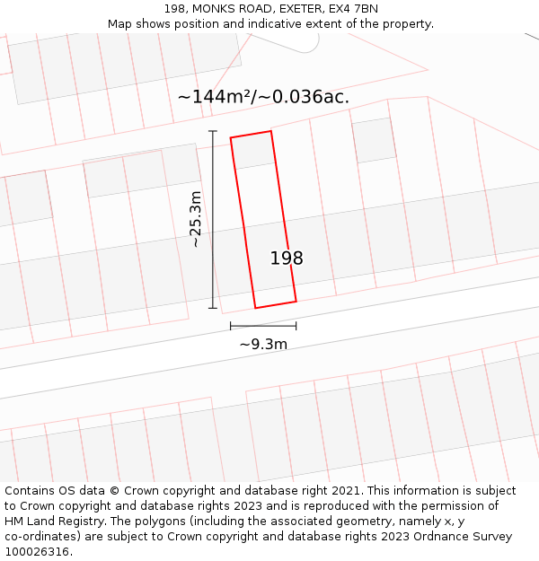 198, MONKS ROAD, EXETER, EX4 7BN: Plot and title map
