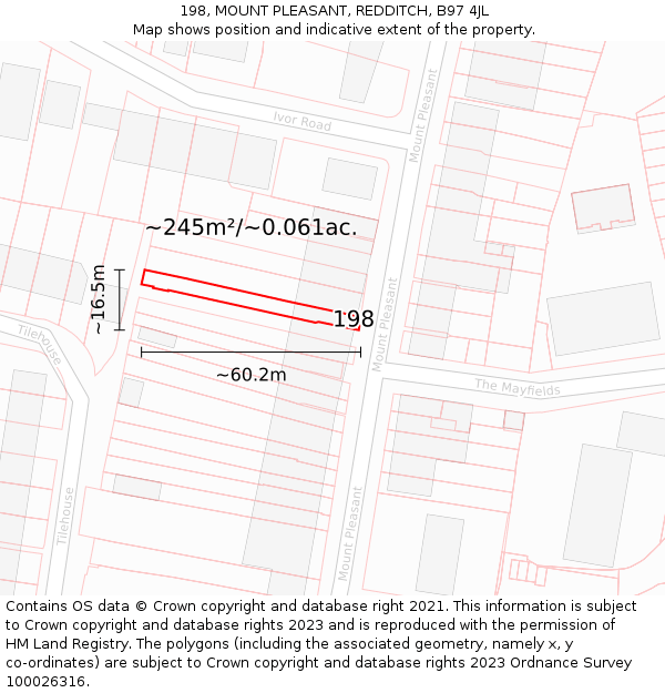 198, MOUNT PLEASANT, REDDITCH, B97 4JL: Plot and title map