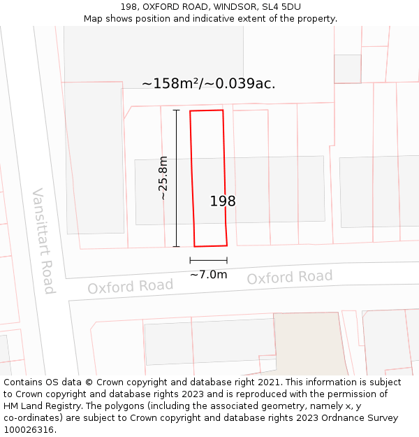 198, OXFORD ROAD, WINDSOR, SL4 5DU: Plot and title map