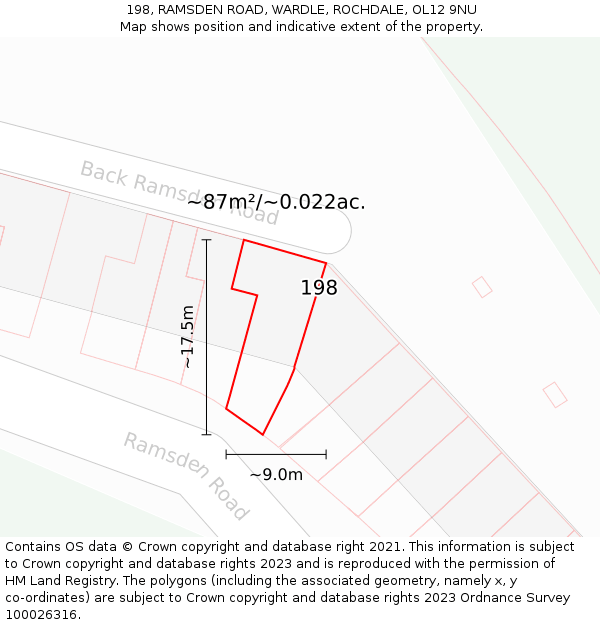 198, RAMSDEN ROAD, WARDLE, ROCHDALE, OL12 9NU: Plot and title map