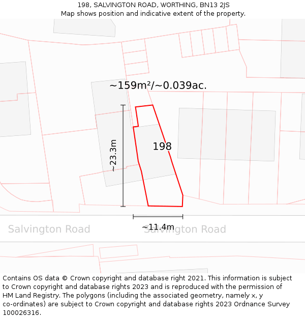 198, SALVINGTON ROAD, WORTHING, BN13 2JS: Plot and title map