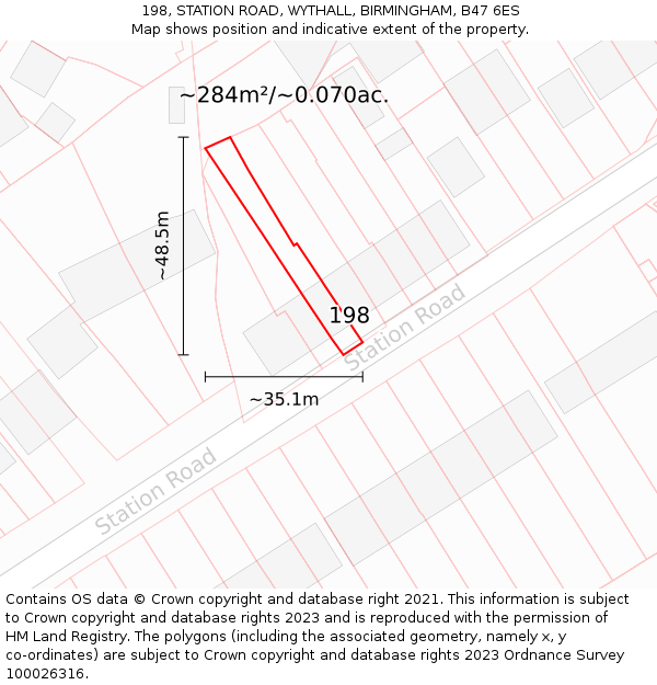 198, STATION ROAD, WYTHALL, BIRMINGHAM, B47 6ES: Plot and title map