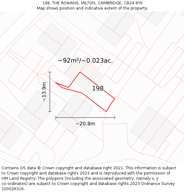 198, THE ROWANS, MILTON, CAMBRIDGE, CB24 6YX: Plot and title map