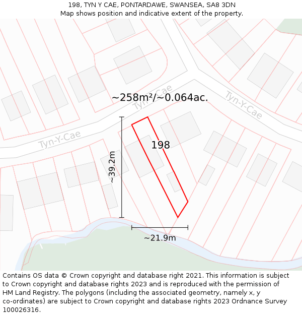 198, TYN Y CAE, PONTARDAWE, SWANSEA, SA8 3DN: Plot and title map