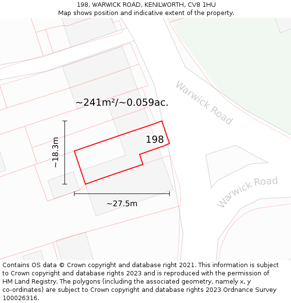 198, WARWICK ROAD, KENILWORTH, CV8 1HU: Plot and title map
