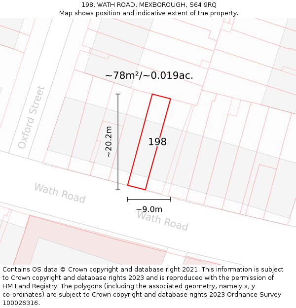198, WATH ROAD, MEXBOROUGH, S64 9RQ: Plot and title map