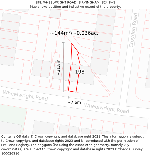 198, WHEELWRIGHT ROAD, BIRMINGHAM, B24 8HS: Plot and title map