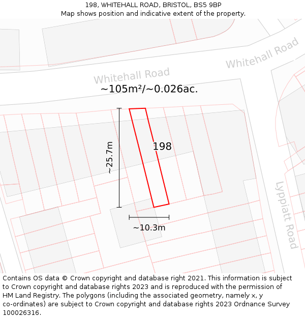 198, WHITEHALL ROAD, BRISTOL, BS5 9BP: Plot and title map