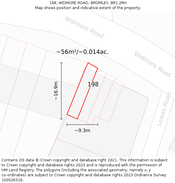 198, WIDMORE ROAD, BROMLEY, BR1 2RH: Plot and title map