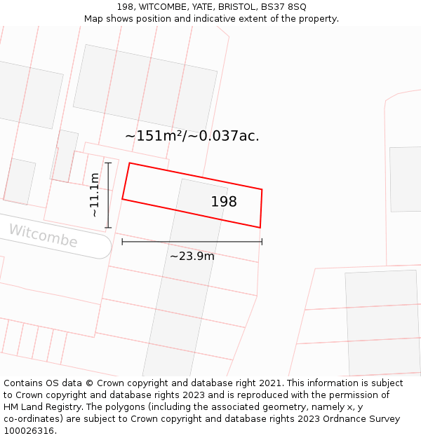 198, WITCOMBE, YATE, BRISTOL, BS37 8SQ: Plot and title map