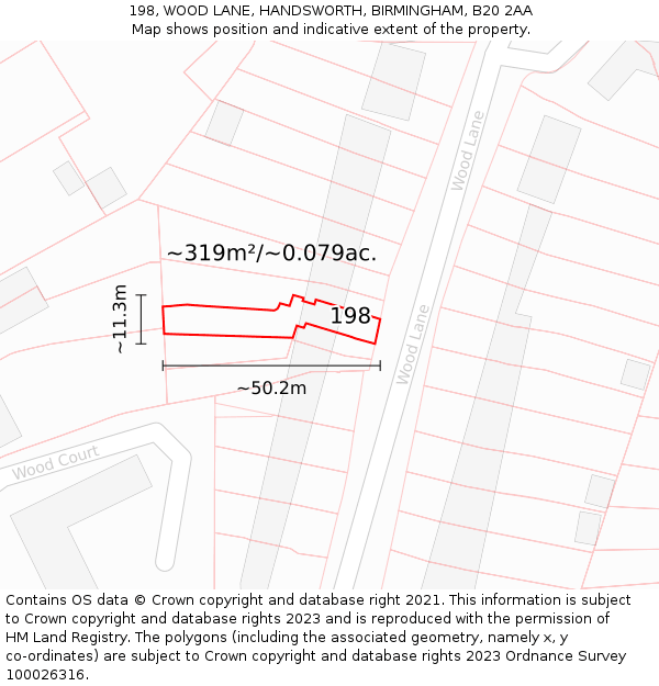 198, WOOD LANE, HANDSWORTH, BIRMINGHAM, B20 2AA: Plot and title map