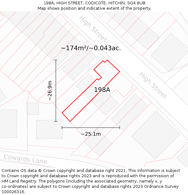 198A, HIGH STREET, CODICOTE, HITCHIN, SG4 8UB: Plot and title map