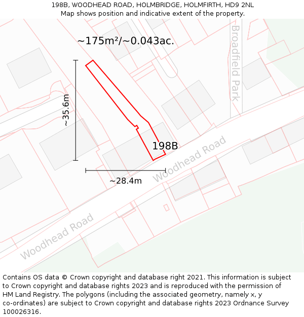 198B, WOODHEAD ROAD, HOLMBRIDGE, HOLMFIRTH, HD9 2NL: Plot and title map