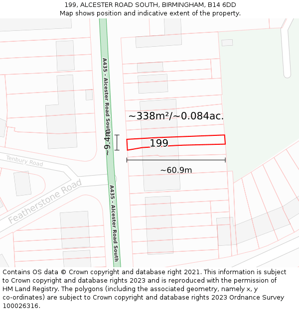 199, ALCESTER ROAD SOUTH, BIRMINGHAM, B14 6DD: Plot and title map