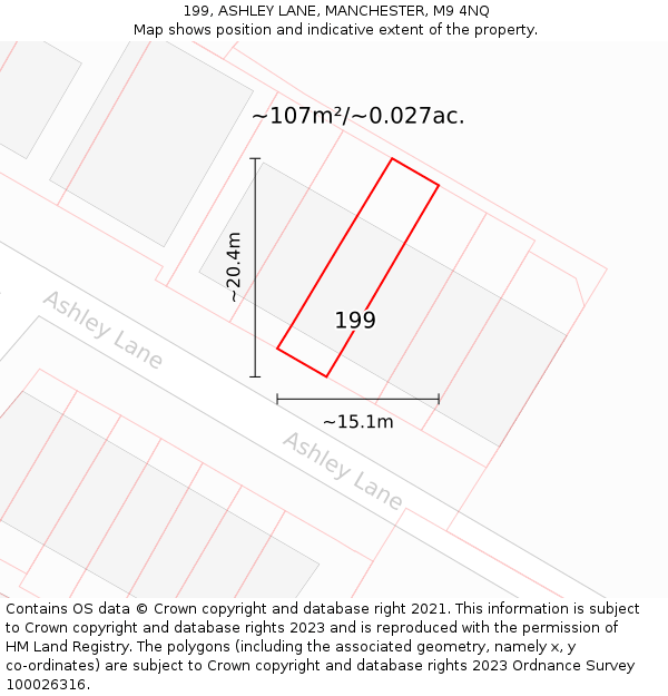 199, ASHLEY LANE, MANCHESTER, M9 4NQ: Plot and title map