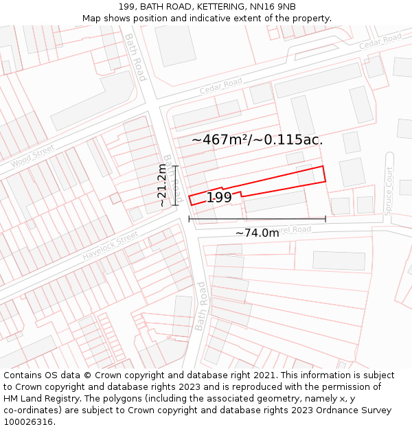 199, BATH ROAD, KETTERING, NN16 9NB: Plot and title map