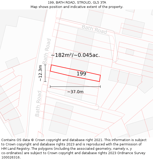 199, BATH ROAD, STROUD, GL5 3TA: Plot and title map