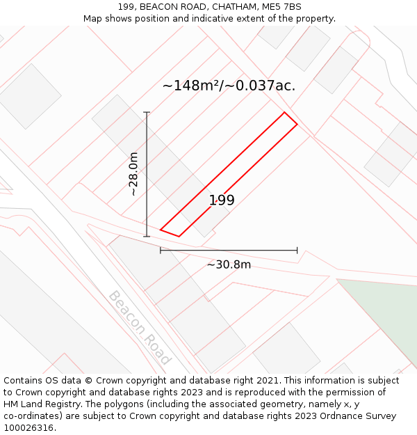 199, BEACON ROAD, CHATHAM, ME5 7BS: Plot and title map
