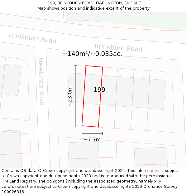 199, BRINKBURN ROAD, DARLINGTON, DL3 9LE: Plot and title map