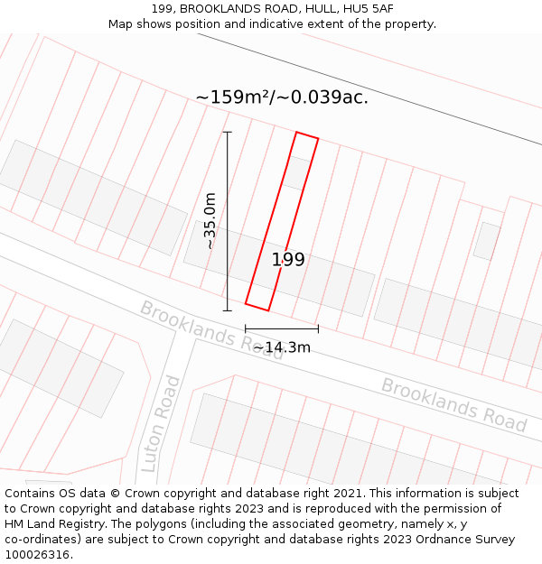 199, BROOKLANDS ROAD, HULL, HU5 5AF: Plot and title map
