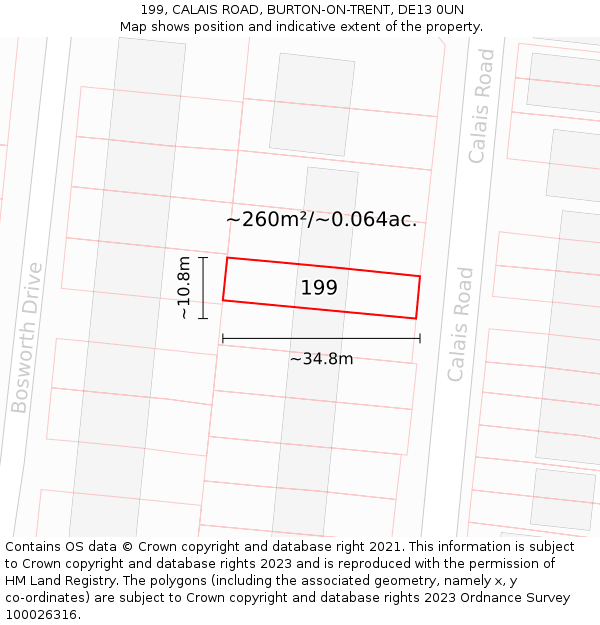 199, CALAIS ROAD, BURTON-ON-TRENT, DE13 0UN: Plot and title map