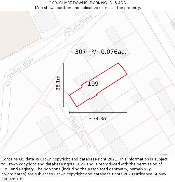 199, CHART DOWNS, DORKING, RH5 4DD: Plot and title map