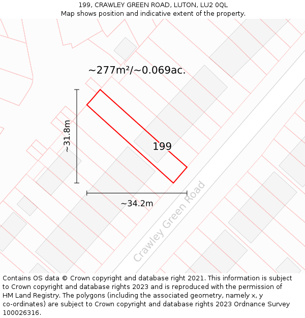 199, CRAWLEY GREEN ROAD, LUTON, LU2 0QL: Plot and title map