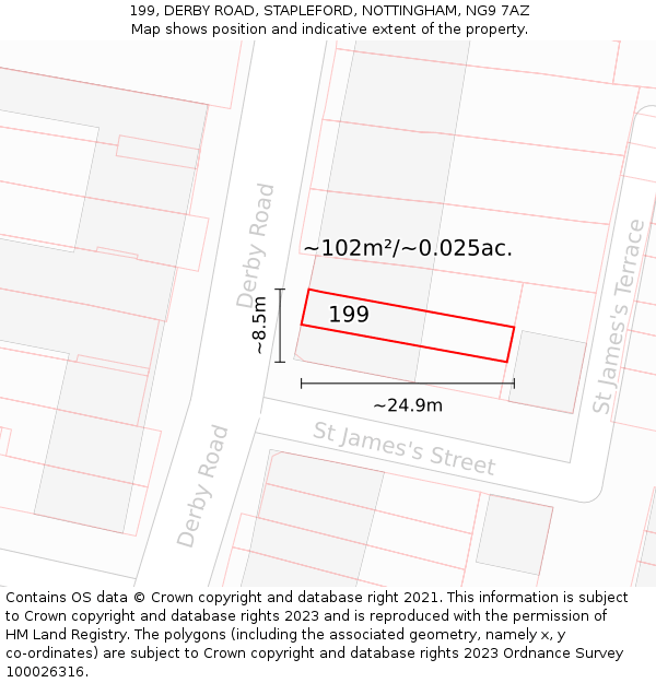 199, DERBY ROAD, STAPLEFORD, NOTTINGHAM, NG9 7AZ: Plot and title map